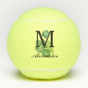 Green Tropical Leaves Monogram Tennis Balls