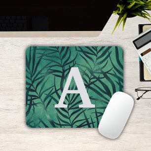 Green Tropical Leaves Monogrammed Mousepad