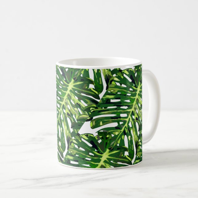 Green Tropical Leaves Mug (Front Right)