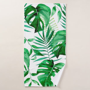 Green tropical leaves pattern bath towel