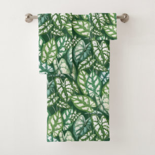Green Tropical Leaves Pattern Bath Towel Set