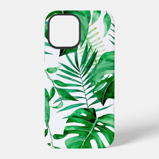 Green tropical leaves pattern iPhone case (Back)