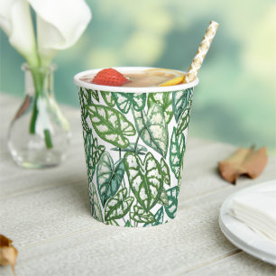 Green Tropical Leaves Pattern Paper Cups