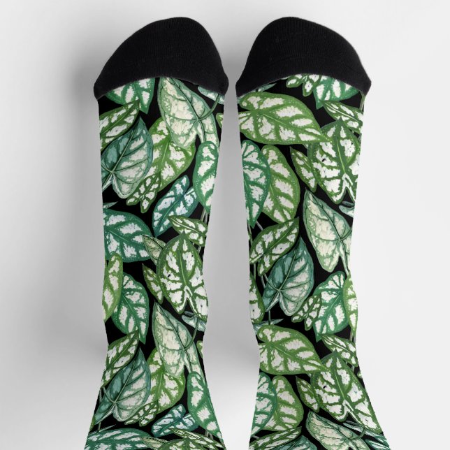 Green Tropical Leaves Pattern Socks (Top)