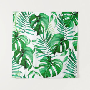 Green tropical leaves pattern tapestry