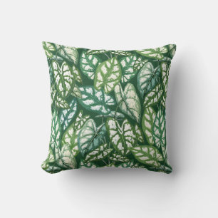 Green Tropical Leaves Pattern Throw Pillow