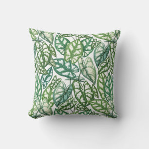 Green Tropical Leaves Pattern Throw Pillow