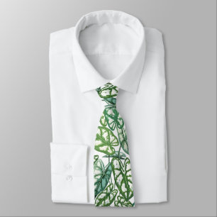 Green Tropical Leaves Pattern Tie