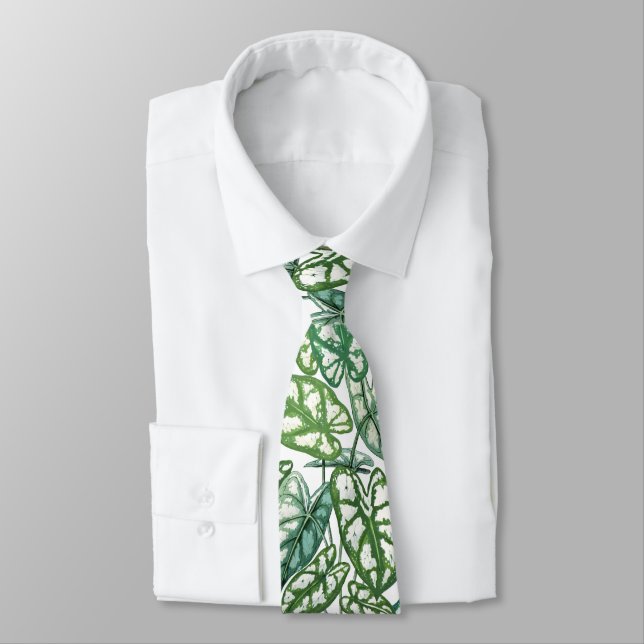 Green Tropical Leaves Pattern Tie (Tied)