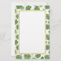 Green Tropical Leaves Pattern with Faux Gold Frame