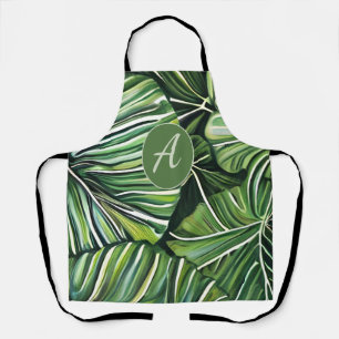 Green Tropical Leaves Personalized Monogram  Apron