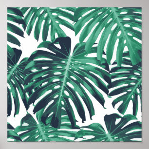 Green tropical leaves poster