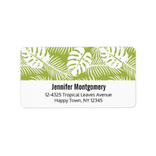 Green Tropical Leaves Rainforest Pattern Label