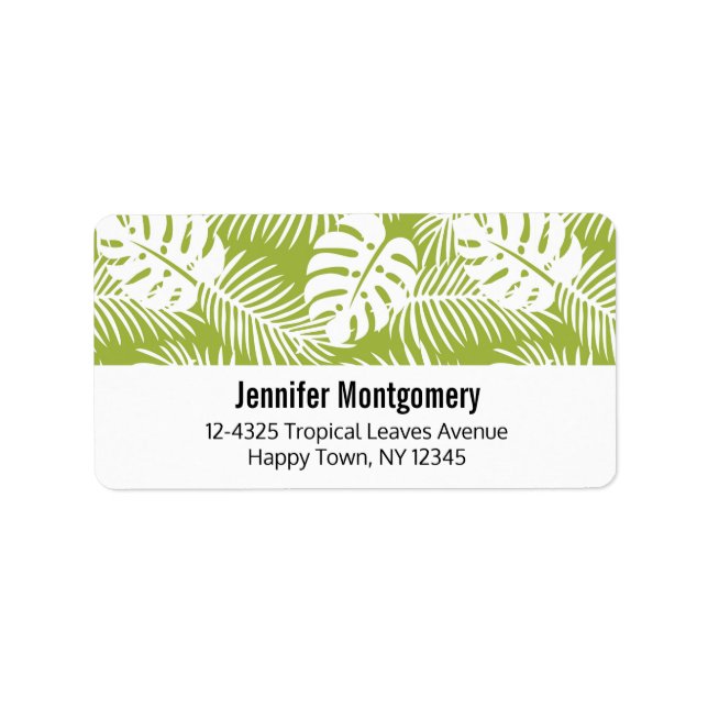 Green Tropical Leaves Rainforest Pattern Label (Front)