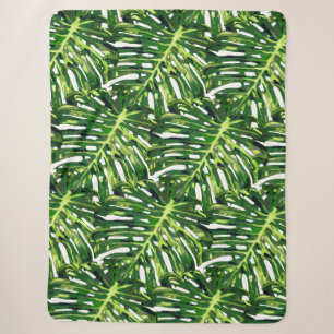 Green Tropical Leaves Sherpa Blanket