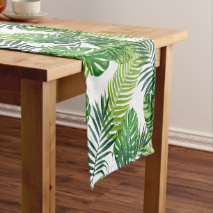 Green Tropical Leaves Short Table Runner