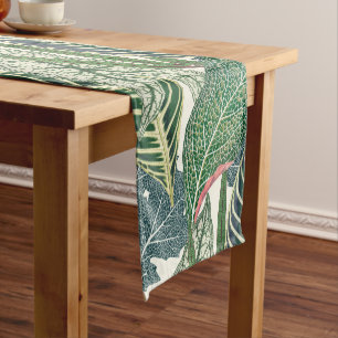Green tropical leaves short table runner