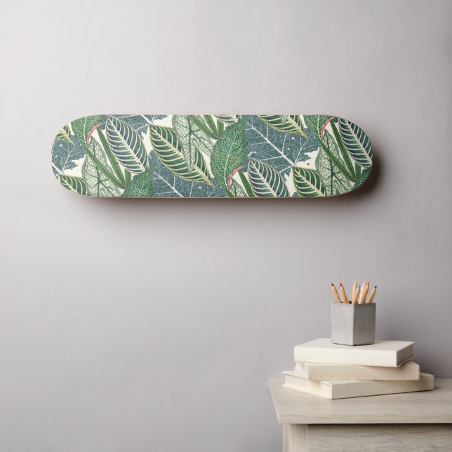 Green Tropical Leaves Skateboard (Wall Art (Horz))