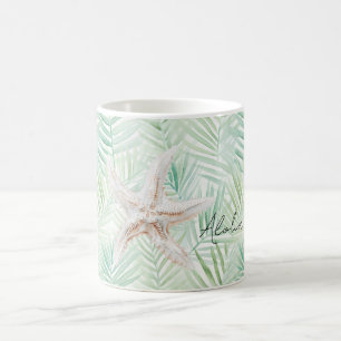 Green Tropical Leaves Starfish Coffee Mug