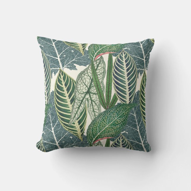 Green tropical leaves throw pillow (Front)
