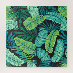 Green tropical leaves: vintage pattern. jigsaw puzzle