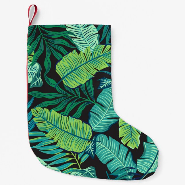 Green tropical leaves: vintage pattern. small christmas stocking (Front)
