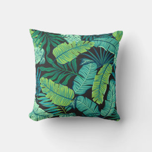 Green tropical leaves: vintage pattern. throw pillow