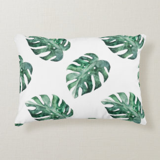 Green tropical leaves, watercolor pattern accent pillow