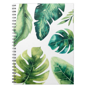 Green Tropical Leaves White Elegant Chic Summer Notebook