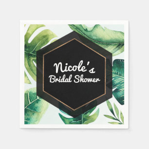 Green Tropical Leaves White Elegant Wedding Party Napkin