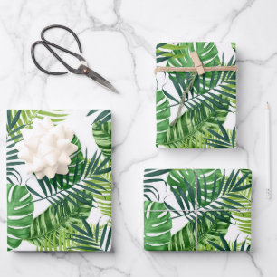 Green Tropical Leaves Wrapping Paper Sheet