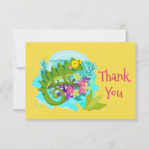 Green Tropical Lizard with Flowers Thank You Card