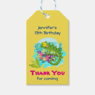 Green Tropical Lizard with Flowers Thank You Gift Tags