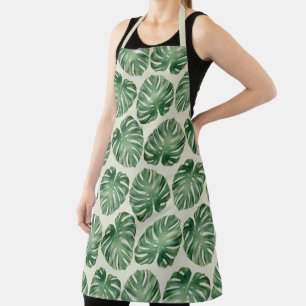 Green Tropical Monstera Leaves Pattern  Apron