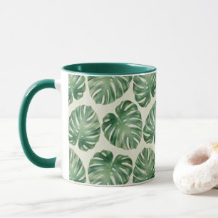 Green Tropical Monstera Leaves Pattern Mug