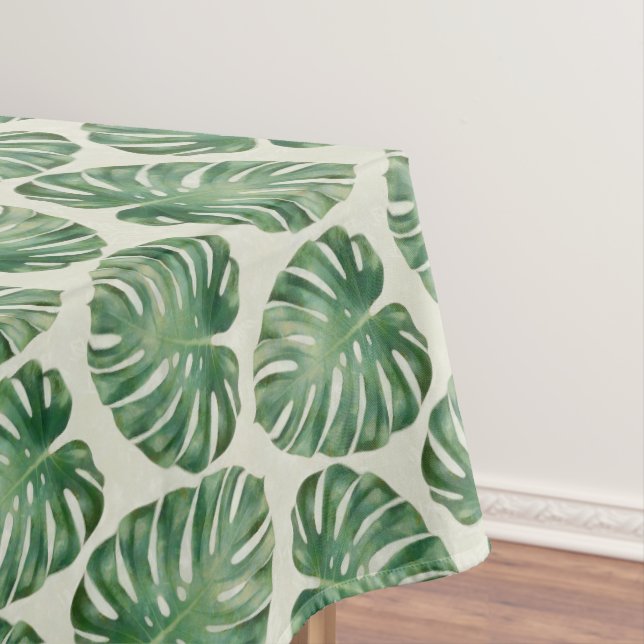 Green Tropical Monstera Leaves Pattern  Tablecloth (In Situ)