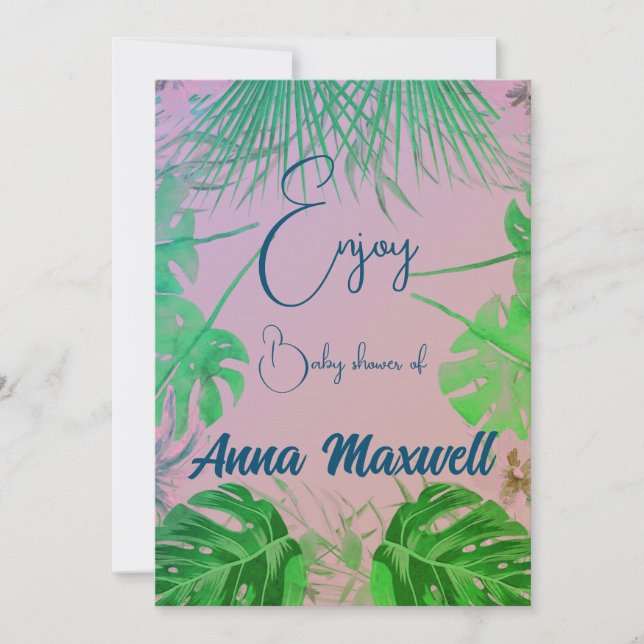 Green Tropical Palm Baby Shower Modern Background  Holiday Card (Front)