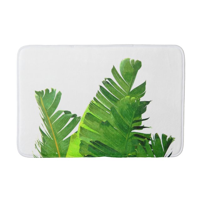 Green Tropical Palm Banana Leaves Bath Mat (Front)
