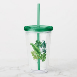 Green Tropical Palm Banana Monstera Leaves Acrylic Tumbler