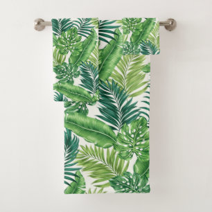Green Tropical Palm Banana Monstera Leaves  Bath Towel Set
