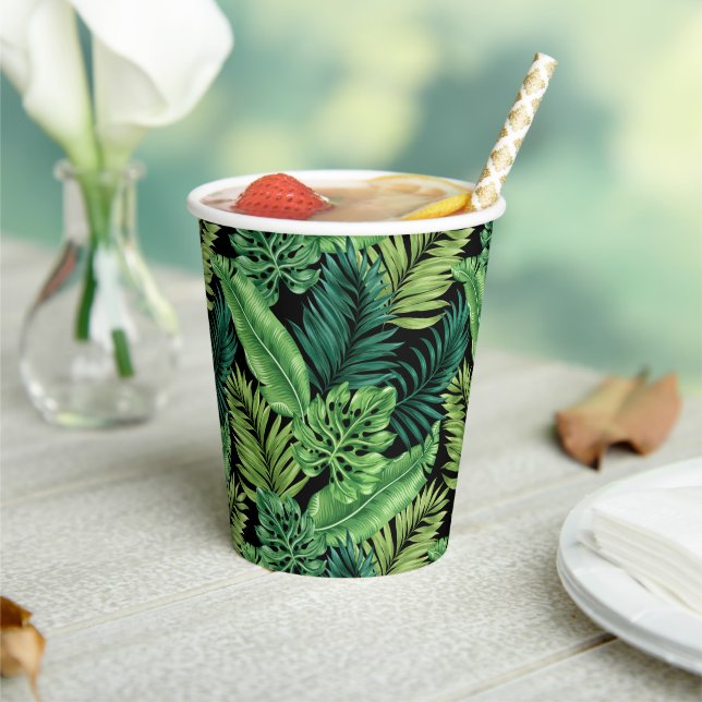 Green Tropical Palm Banana Monstera Leaves Paper Cups (Insitu)