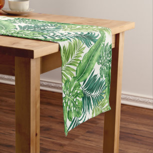 Green Tropical Palm Banana Monstera Leaves Short Table Runner
