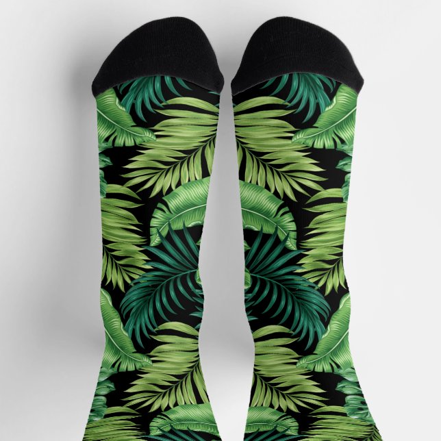 Green Tropical Palm Banana Monstera Leaves Socks (Top)