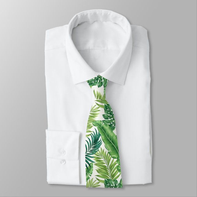 Green Tropical Palm Banana Monstera Leaves Tie (Tied)