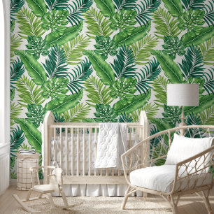 Green Tropical Palm Banana Monstera Leaves Wallpaper