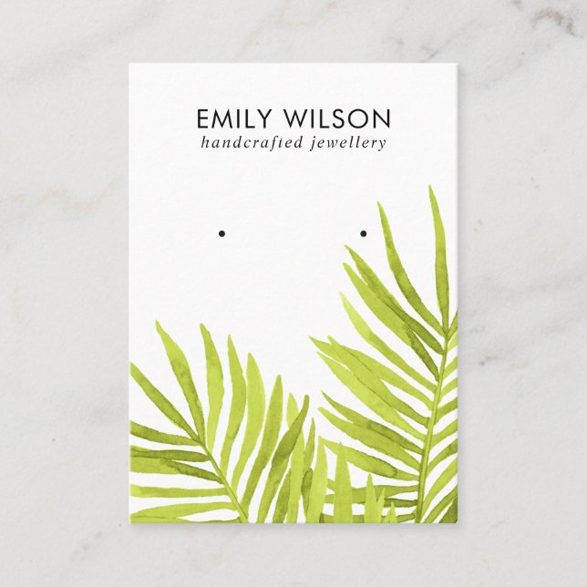 GREEN TROPICAL PALM FAUNA EARRING STUD DISPLAY BUS BUSINESS CARD (Front)