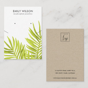 GREEN TROPICAL PALM FAUNA NECKLACE EARING DISPLAY  BUSINESS CARD