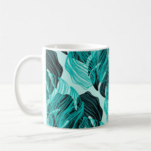 Green tropical palm leaves design. coffee mug
