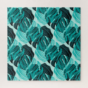 Green tropical palm leaves design. jigsaw puzzle
