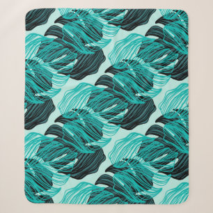 Green tropical palm leaves design. sherpa blanket